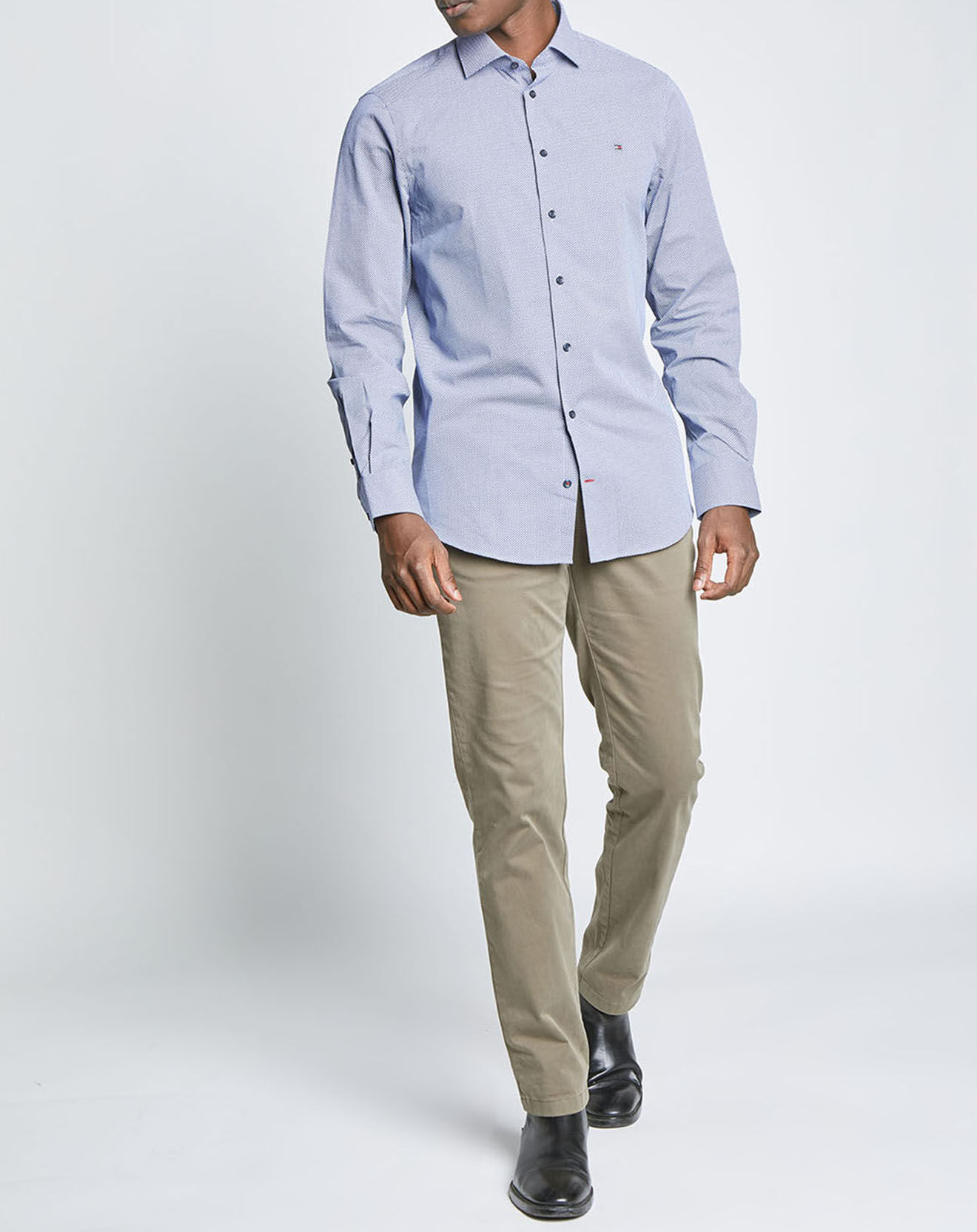 Tommy Hilfiger Chemise Slim 100% Coton Bio Poplin à pois bleue