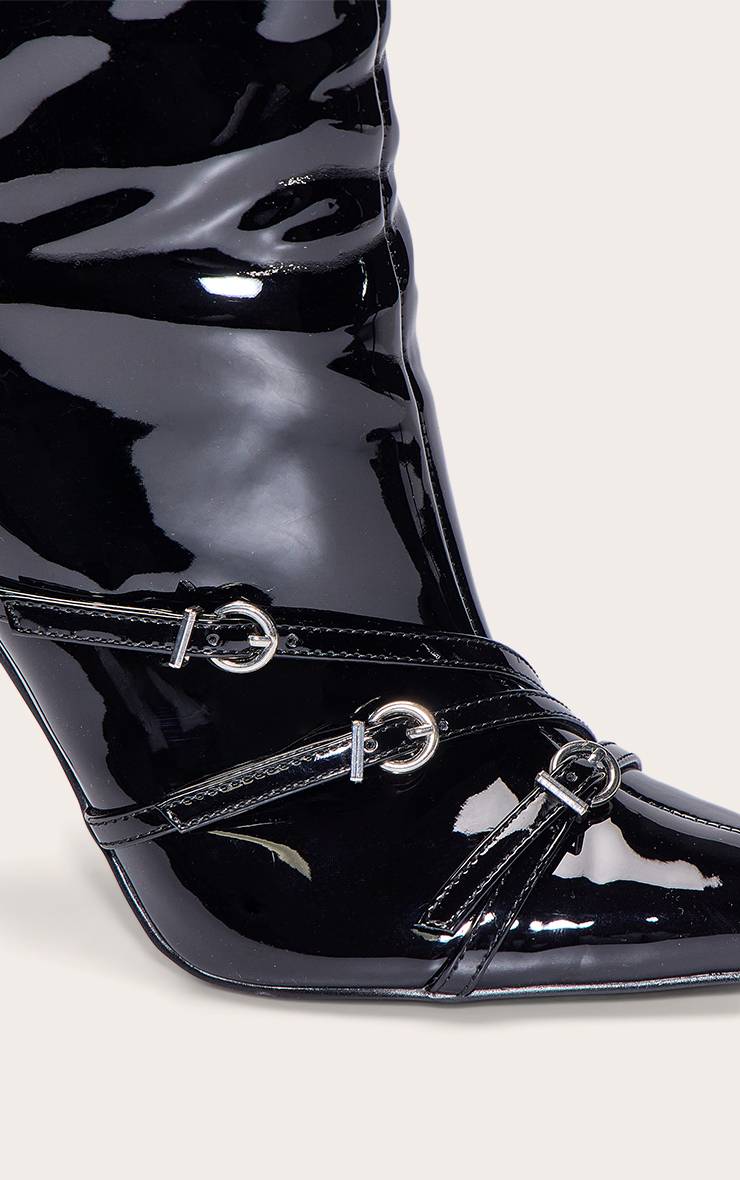 Noir Bottine À Talon Avec Brides À Boucles Vernies