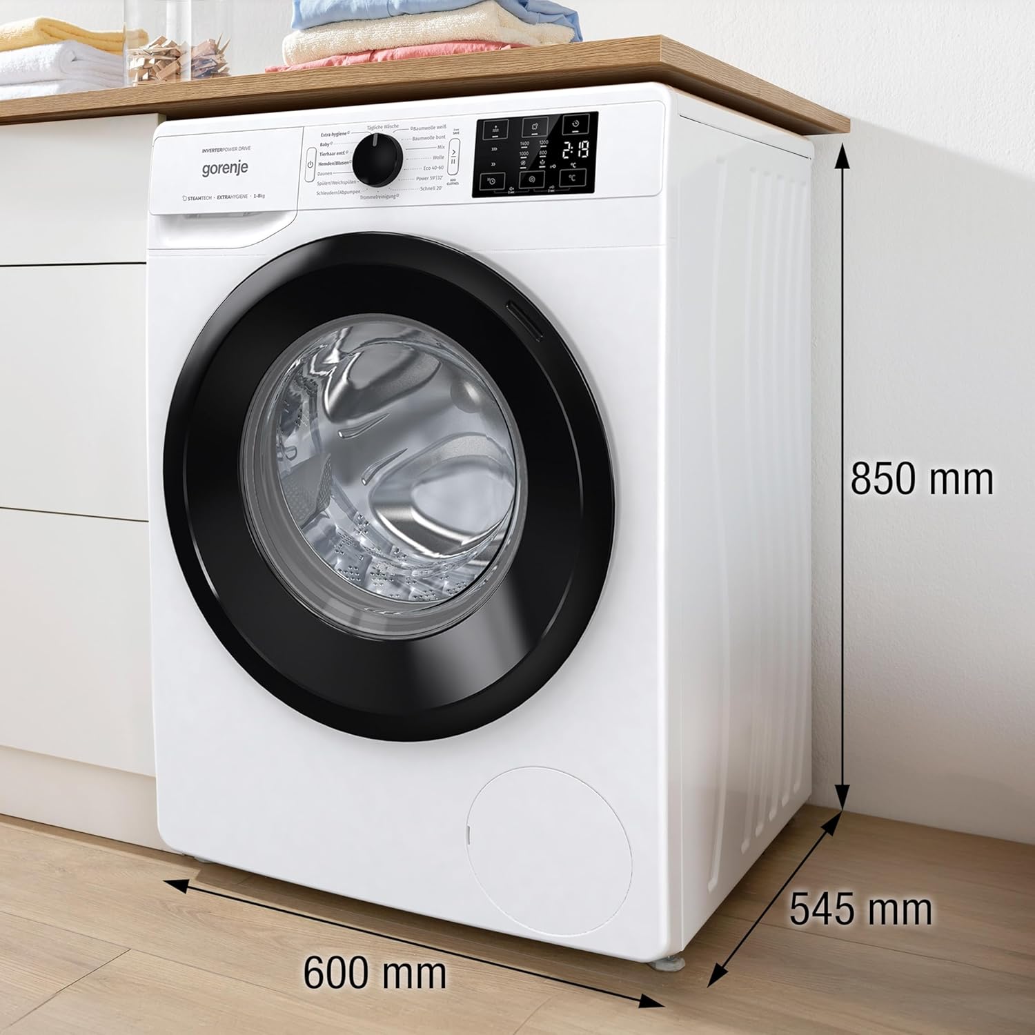 Gorenje WAM 84 AP Waschmaschine mit Dampffunktion / 8 kg / 1400 U / 16 Programme/AquaStop/Inverter PowerDrive Motor/Edelstahltrommel/Kindersicherung/EEK A/weiß