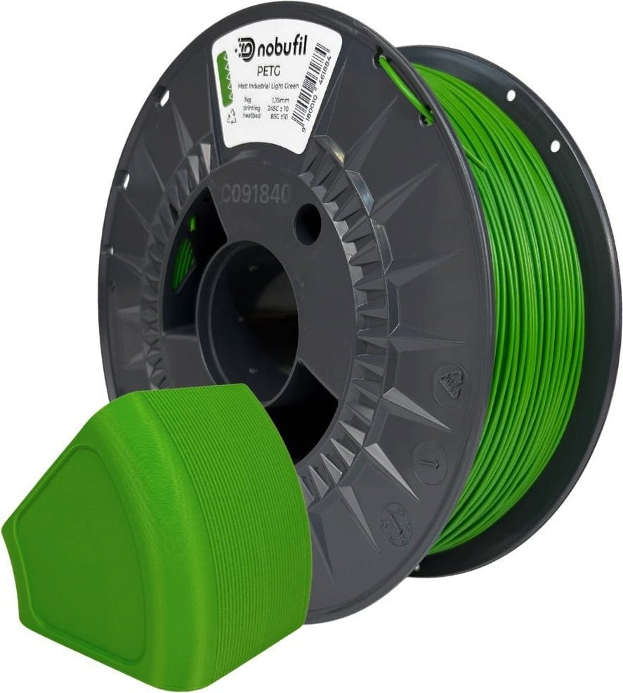 Nobufil  PETG Matt Industrial Light Green, 1,75 mm / 1000 g    Leicht zu druckendes, mattes PETG Filament aus recyceltem Kunststoffabfall in Industrial Light Green