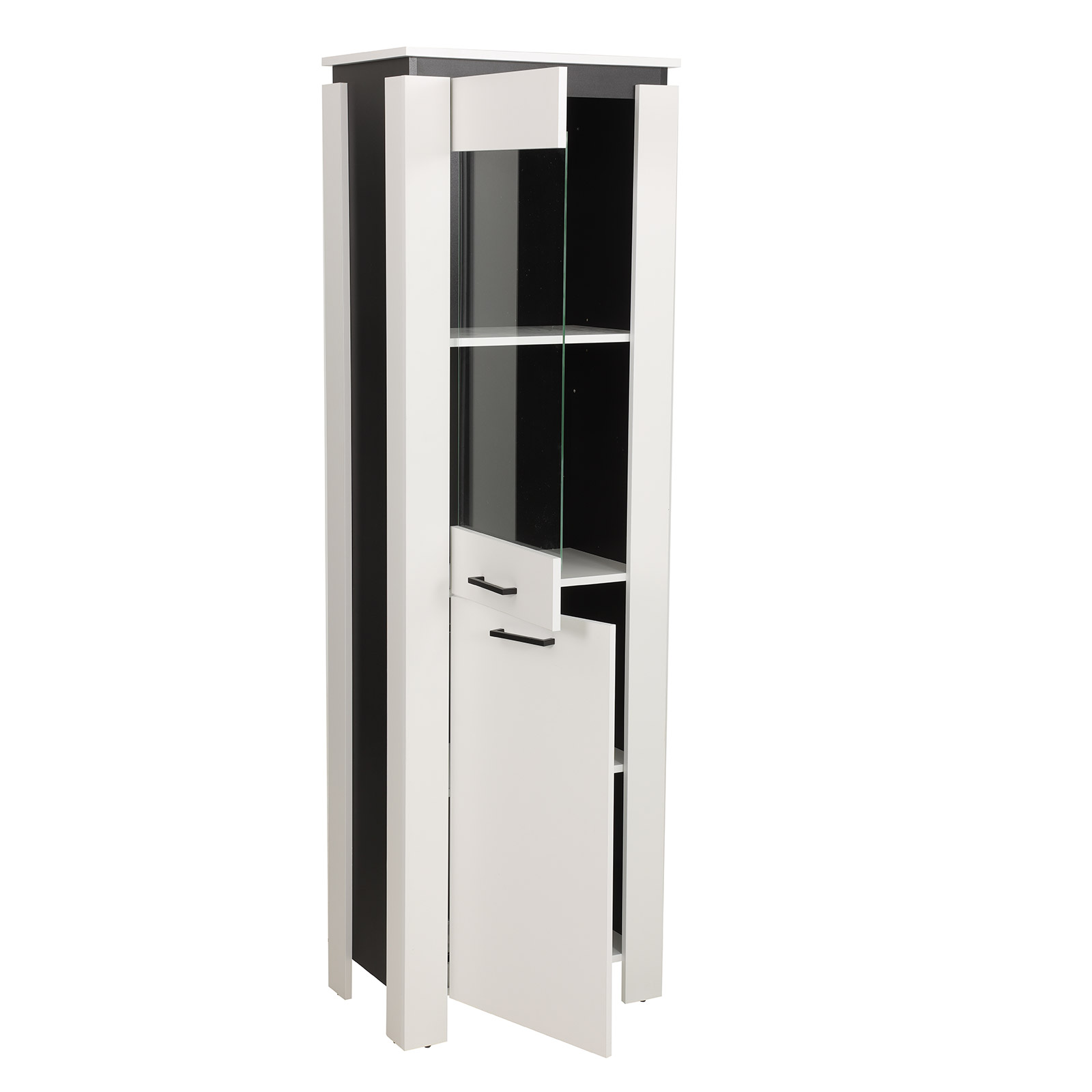 Vitrine - schwarz-weiß - eine Glastür - 190 cm