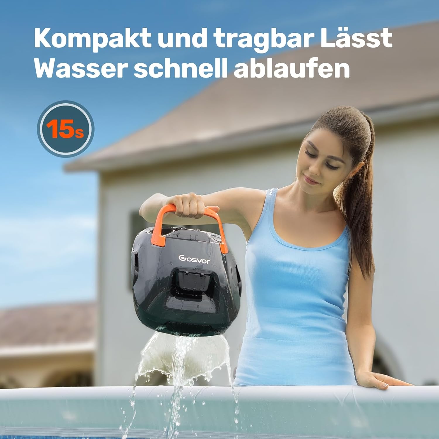 Poolroboter, Akku Poolsauger mit 90 Min. Reinigungszeit, Einfach zu Bedienen, Selbstparkfunktion, Poolsauger Bodensauger Ideal für 80 ㎡ Oberirdische Pools, Grau-Orange