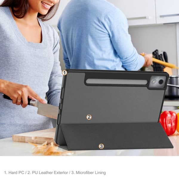 For Lenovo Idea Tab Pro Case Tri-Fold stativdeksel med penneholder - Grå