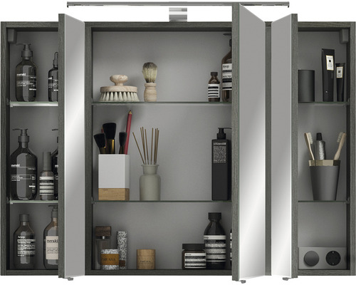 Spiegelkast serie 6005 Sprint 98 x 17 x 70,3 cm grafiet structuur horizontaal 3-deurs LED IP 20