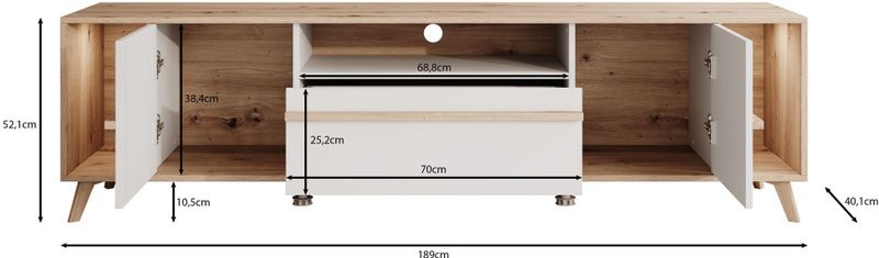 Meubella - TV-Meubel Oswald - Wit - 189 cm - Inclusief LED-verlichting