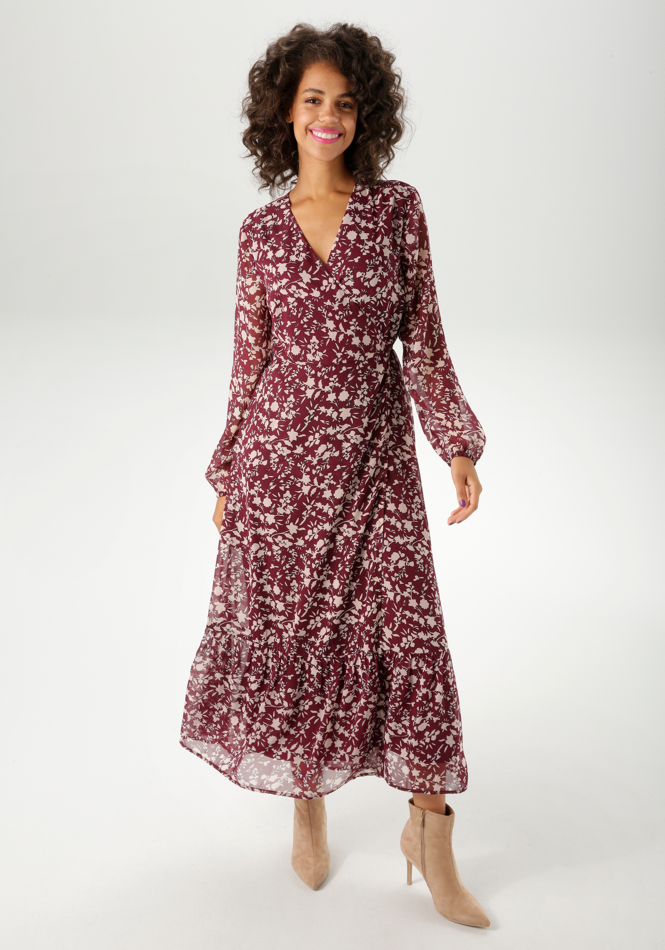 Aniston CASUAL Wickelkleid mit grafischen Blumendruck - jedes Teil ein Unikat - NEUE KOLLEKTION