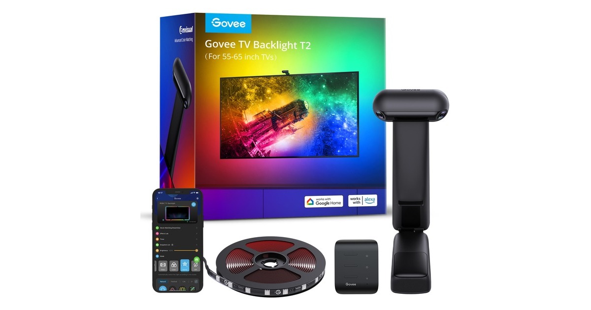 GoveeEnvisual TV Backlight T2 ledstrip  (10 meter, Wifi, Bluetooth, voor 55 - 65 inch tv's)
