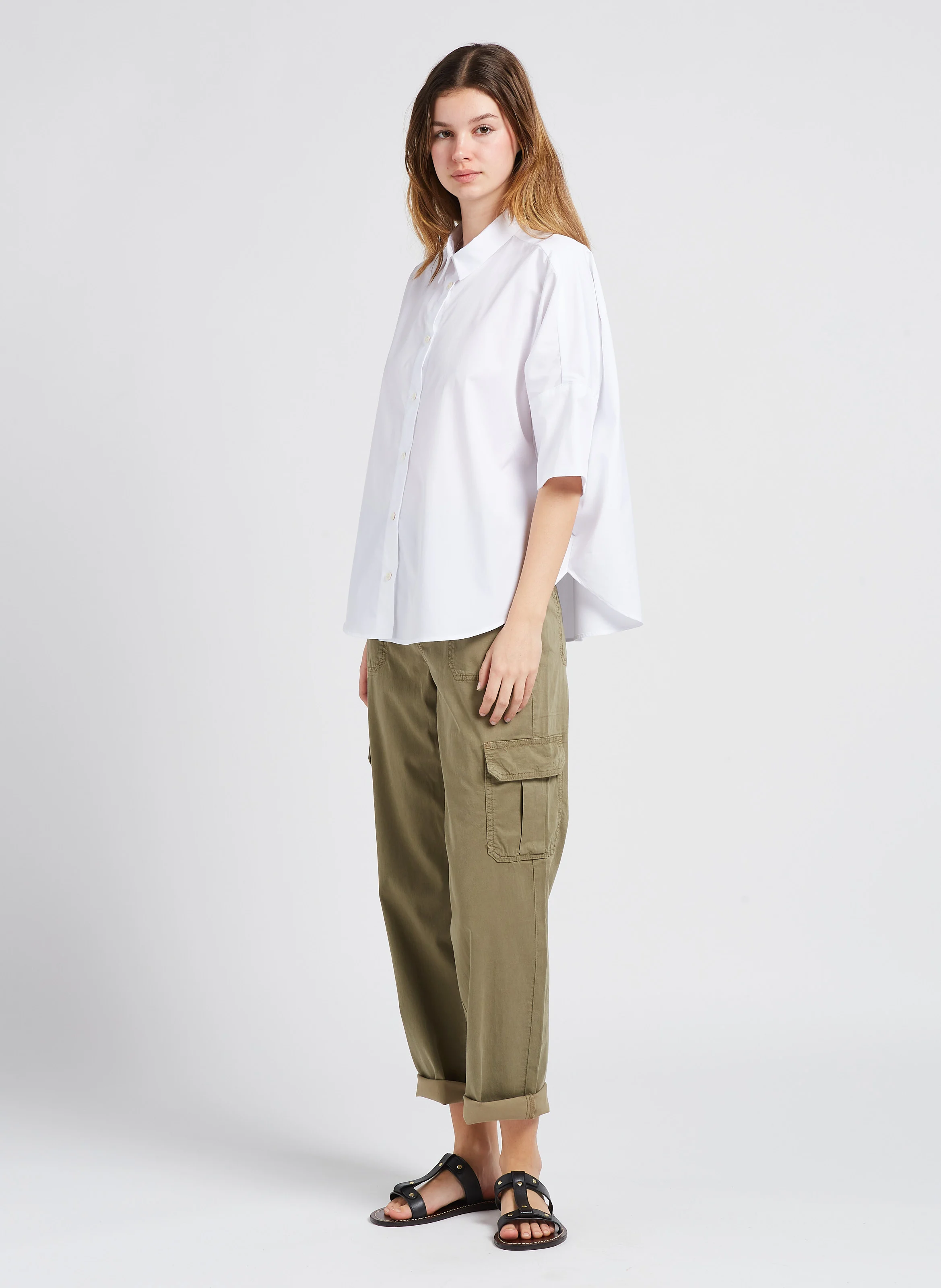 NARA - Chemise oversize col classique en coton | Blanc