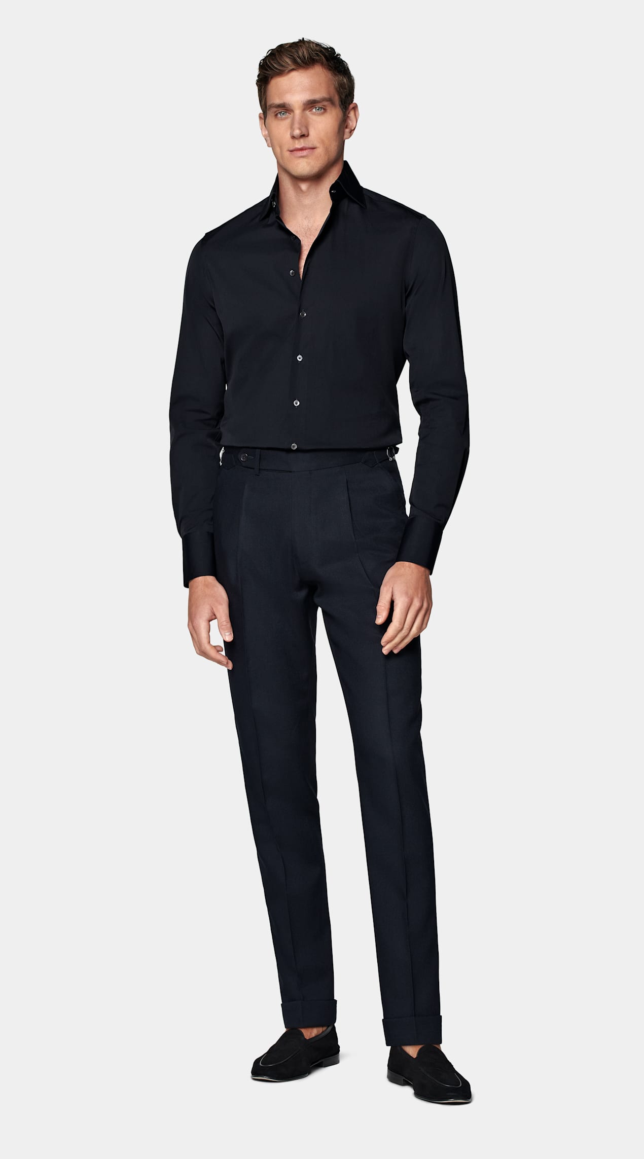 Chemise coupe très ajustée en popeline bleu marine