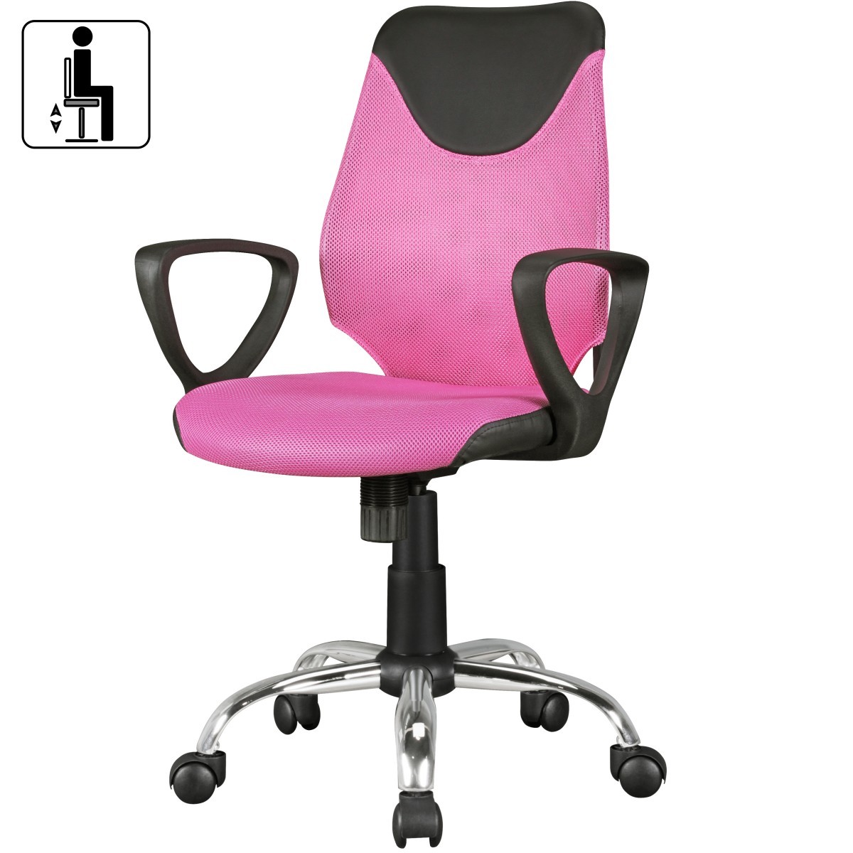Kinder-Schreibtischstuhl - pink-schwarz - Netzstoff-Kunstleder - rollbar