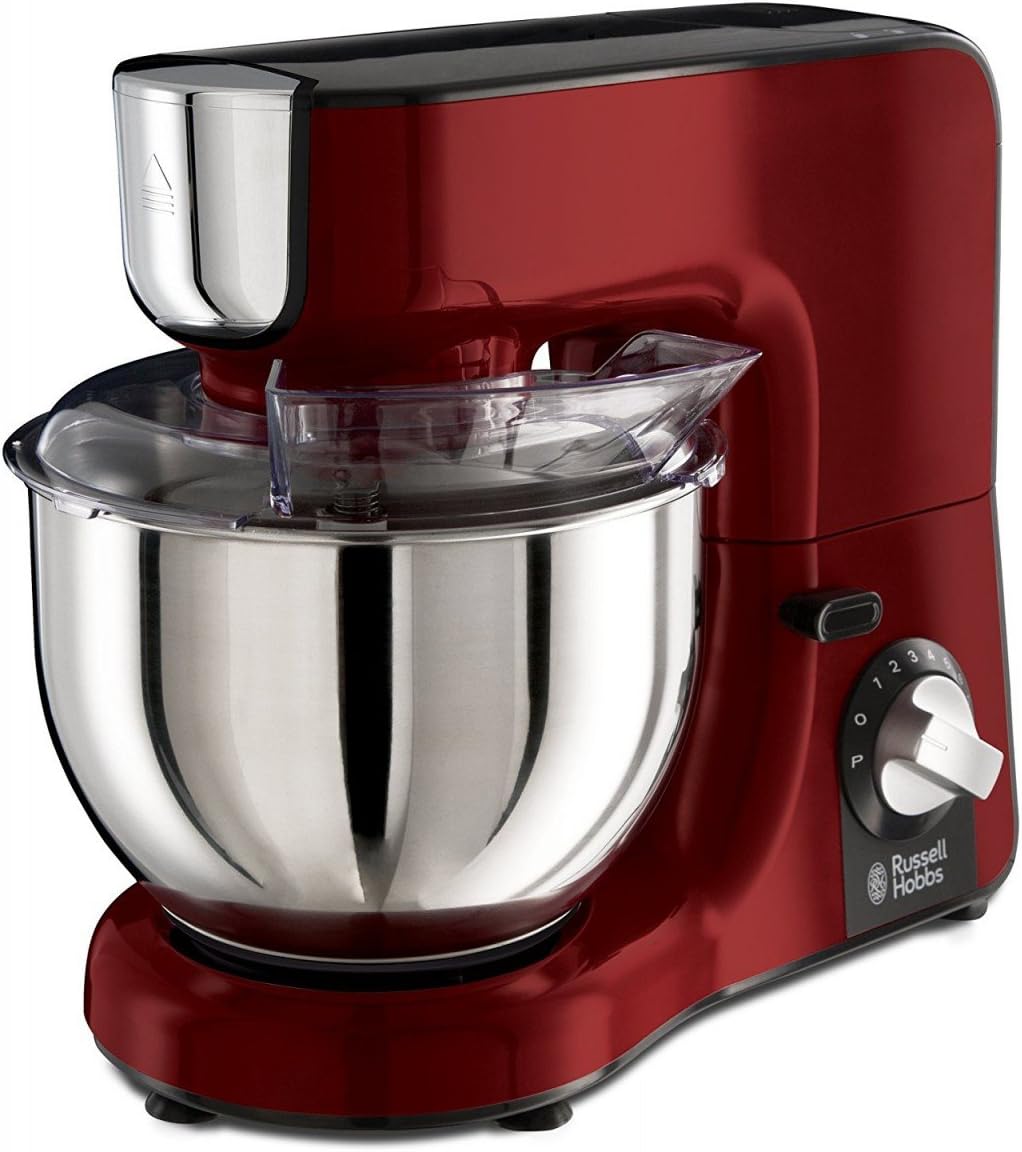 Russell Hobbs Küchenmaschine Multi [Knetmaschine & 1,5l Standmixer/Zerkleinerer aus Glas] Desire Rot (3 Rührwerkzeuge, Edelstahl-Rührschüssel 2,5kg Rühr-/ 2kg Hefeteig) Planetenrührwerk 23480-56