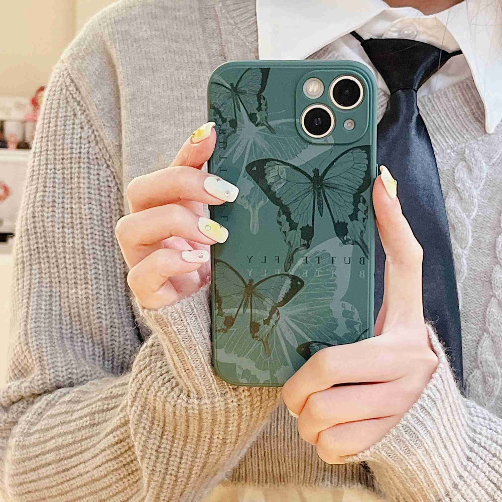 iPhone 13 Gummi Case Hülle Kameraschutz Schmetterlinge Imprint - Blaugrau