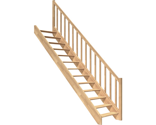 Pertura Elenie trapboom, beuken gelamineerd hout, zonder stootborden, gelakt, recht, 83,5 cm, 14 treden / 15 stootborden, balustrade