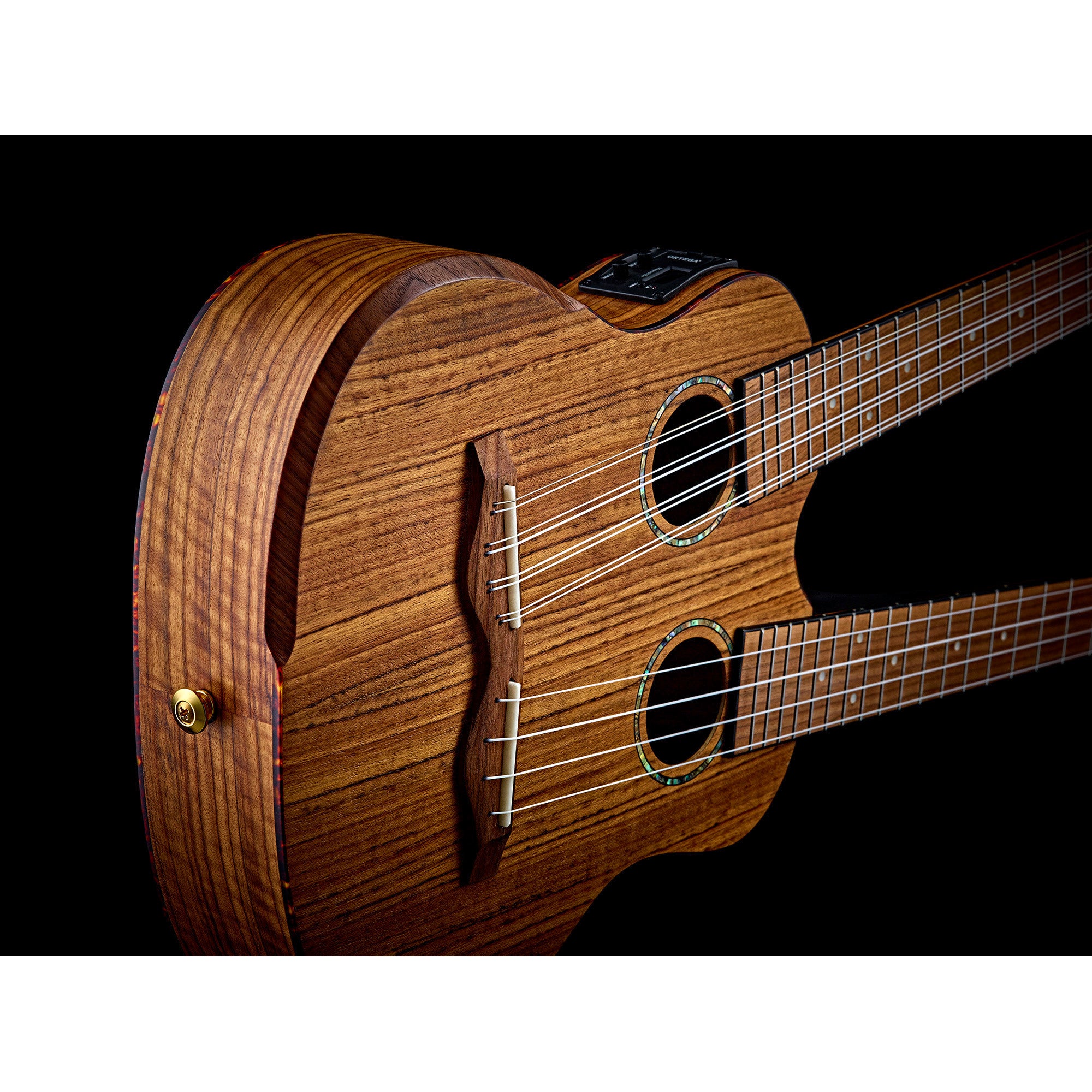 Ortega HYDRA double neck elektrisch akoestische ukelele met tas