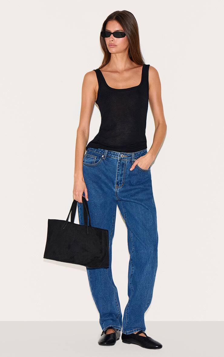 Bleu Foncé Prettylittlething Jean Mom Taille Haute