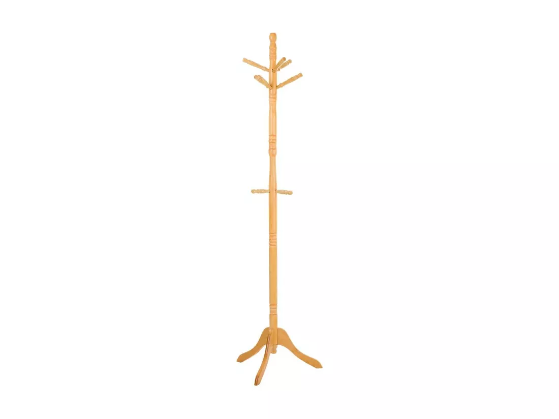 Porte-manteau sur pied en bois couleur miel 44x44x184h