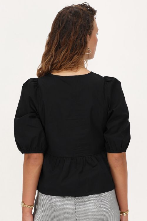 Zwarte top met strikjes en pofmouwen