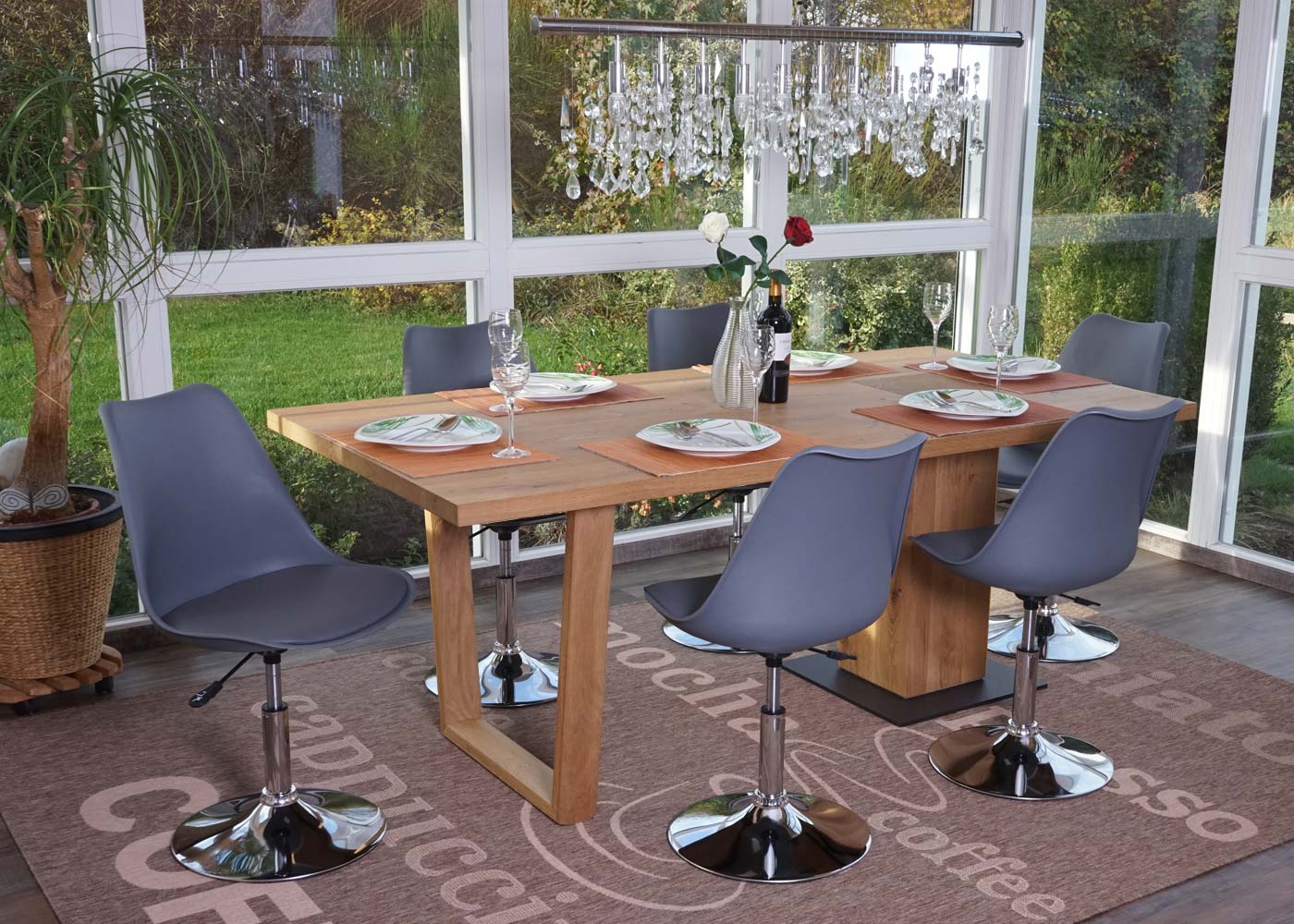 6er-Set Esszimmerstuhl Vaasa T501, Stuhl Küchenstuhl, höhenverstellbar drehbar, Kunstleder ~ dunkelgrau, Chromfuß