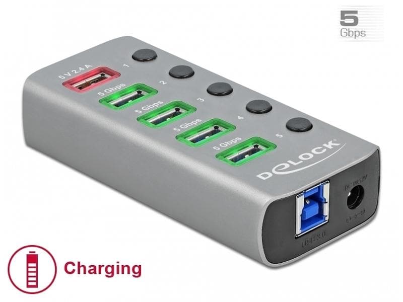 Delock USB-Hub 63262 USB 3.0 - 4x USB-A / 1x Ladeanschluss USB-Hub mit einzeln aktivierbaren Anschlüssen