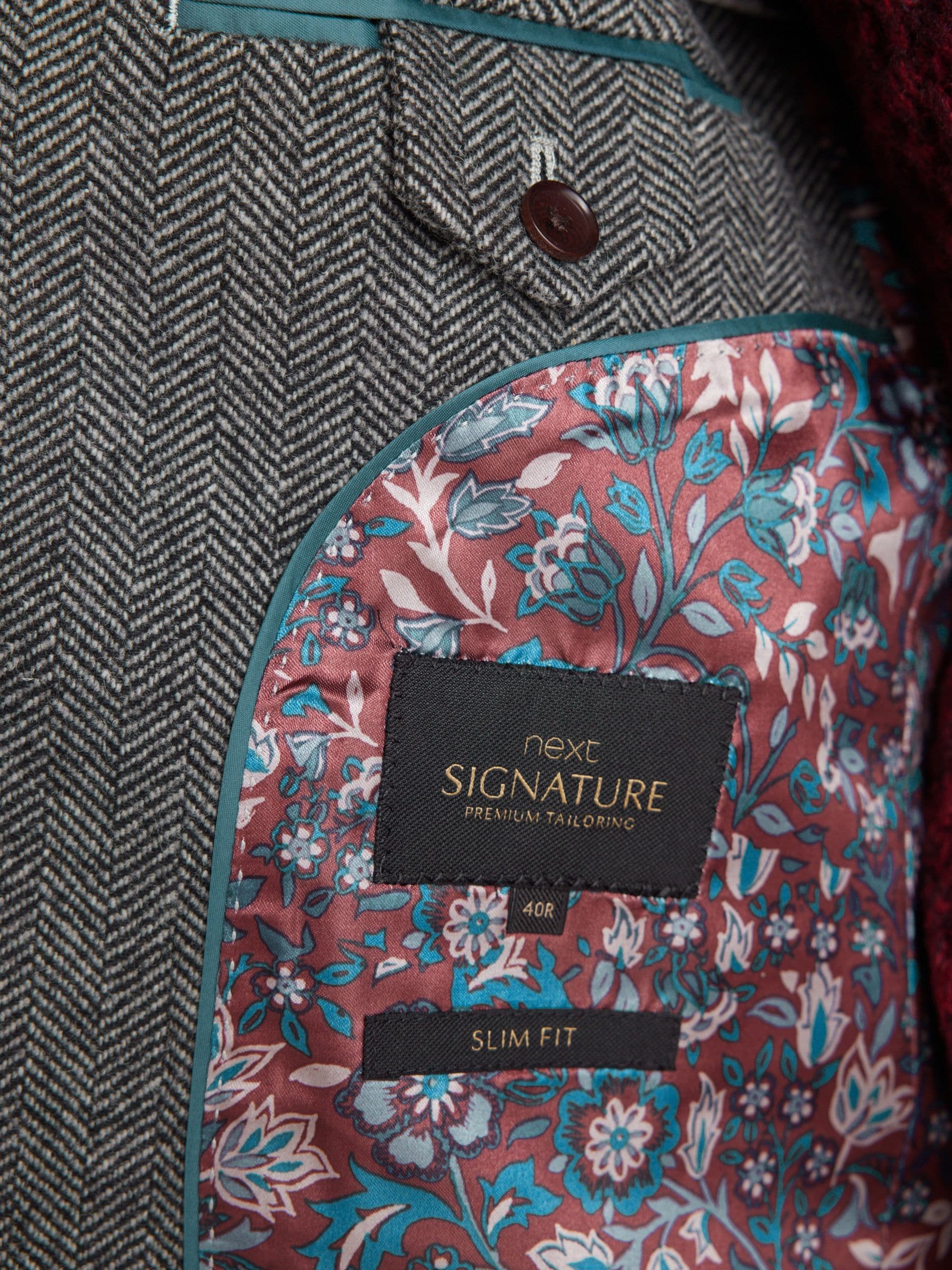 Grijs - Slim Fit - Signature Nova Fides Blazer van wolblend met visgraatmotief
