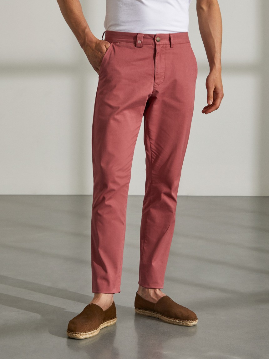 Calças slim fit chino de algodão stretch