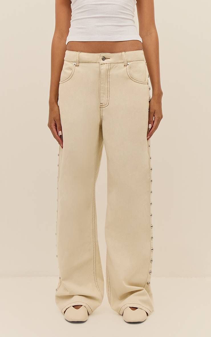 Ecru Jean Taille Haute À Clous