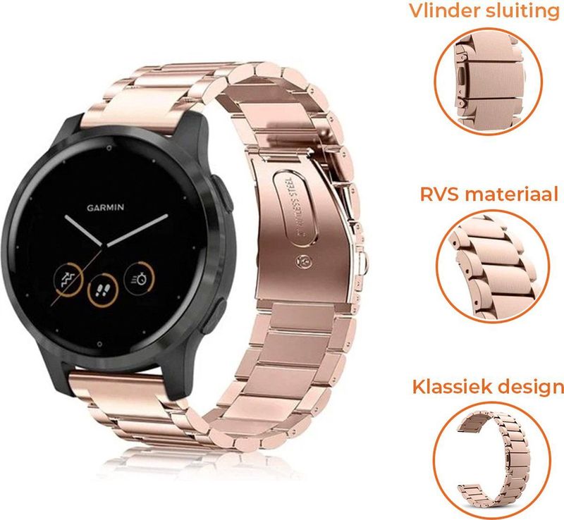 Garmin - Vivoactive 4s - Stalen Bandje - Rosé Goud - 40mm - Bandbreedte 18mm