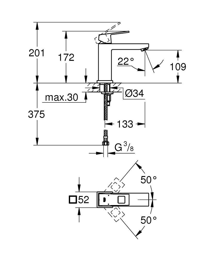 Grohe Eurocube 1-gats wastafelkraan M-size chroom