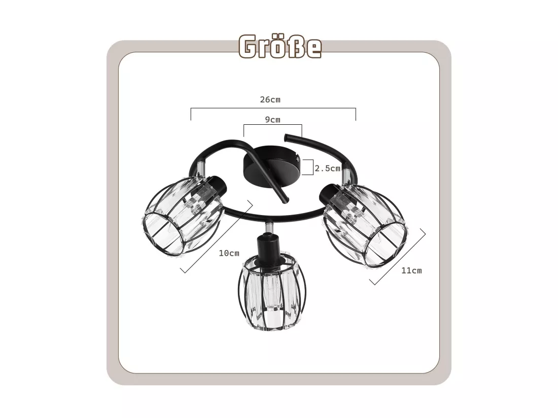 Spot De Plafond 3er En Cristal Noir Vintage E14 Pour Couloir, Pivotant à 350°, Industriel