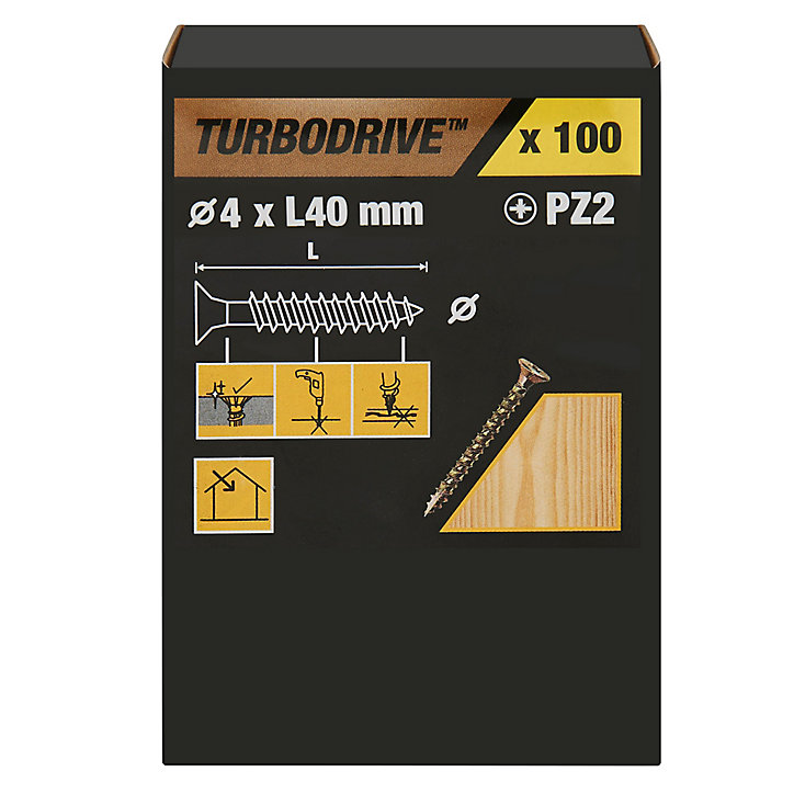 Vis à bois Turbodrive Premium pozidriv zinguée jaune 4x40 mm - 100 pièces