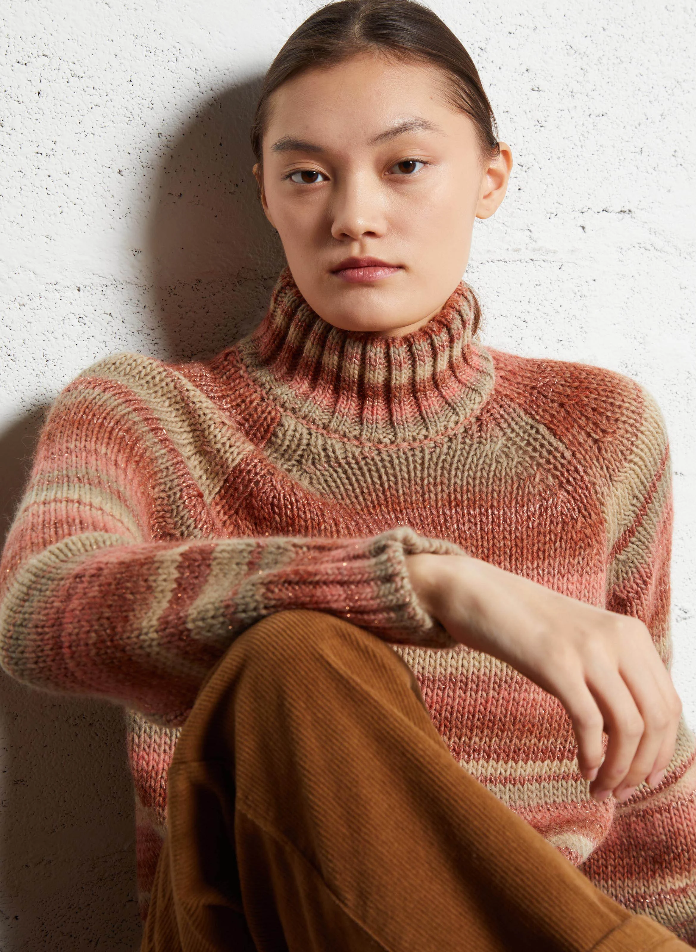 MILOU - Pull col montant rayé | Vert
