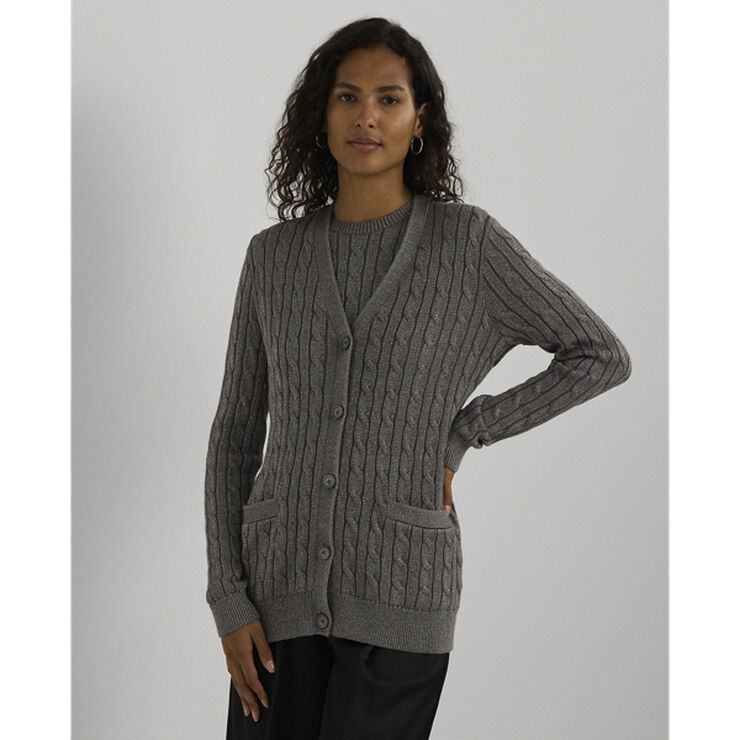 Lauren Ralph Lauren CMB CTN/BR RYN/LRX-LS CARDIGAN Deco pewter