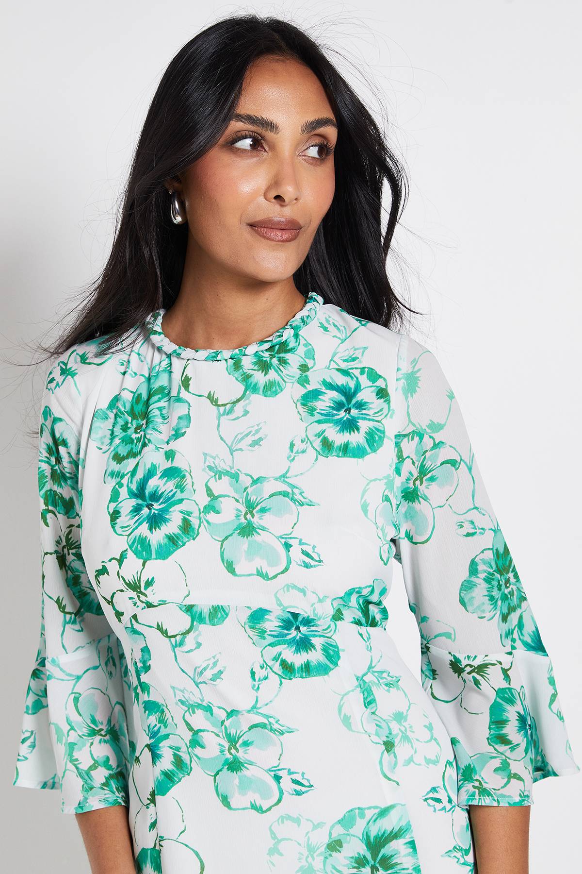 Wallis Robe Midi À Volants Avec Encolure Fleurie Petite Taille