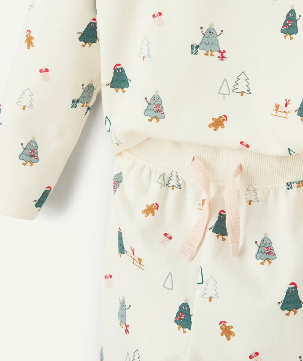 PYJAMA MANCHES LONGUES FILLE EN COTON BIOLOGIQUE IMPRIMÉ THÈME NOËL