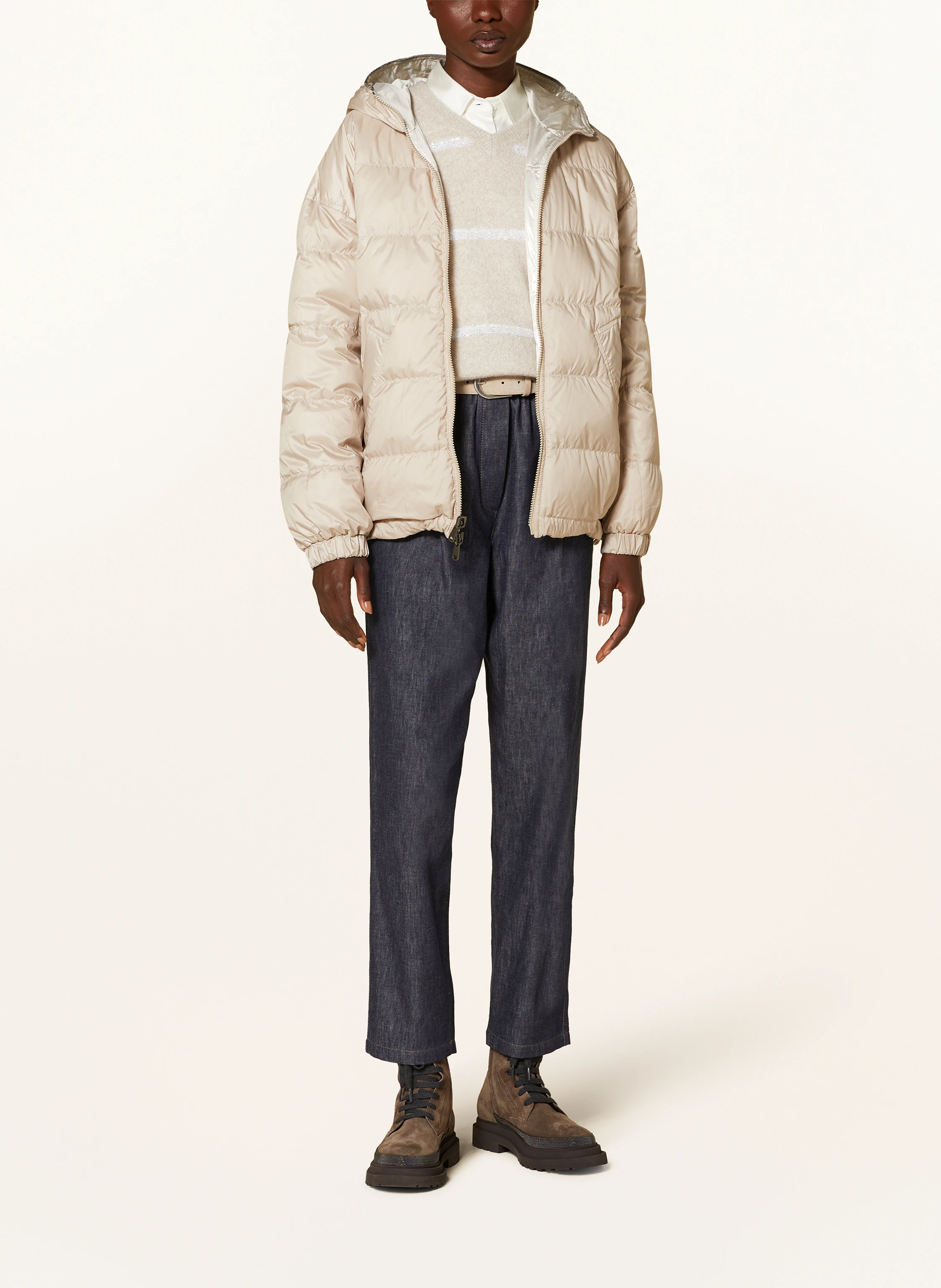 BRUNELLO CUCINELLI Daunenjacke zum Wenden mit Glitzergarn und Schmucksteinen