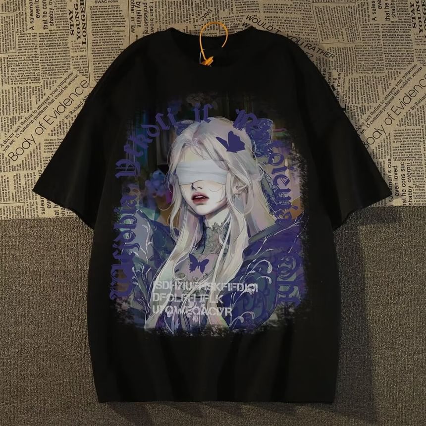 Bay Go Mall - Anime-oversized T-shirt met korte mouwen en ronde hals