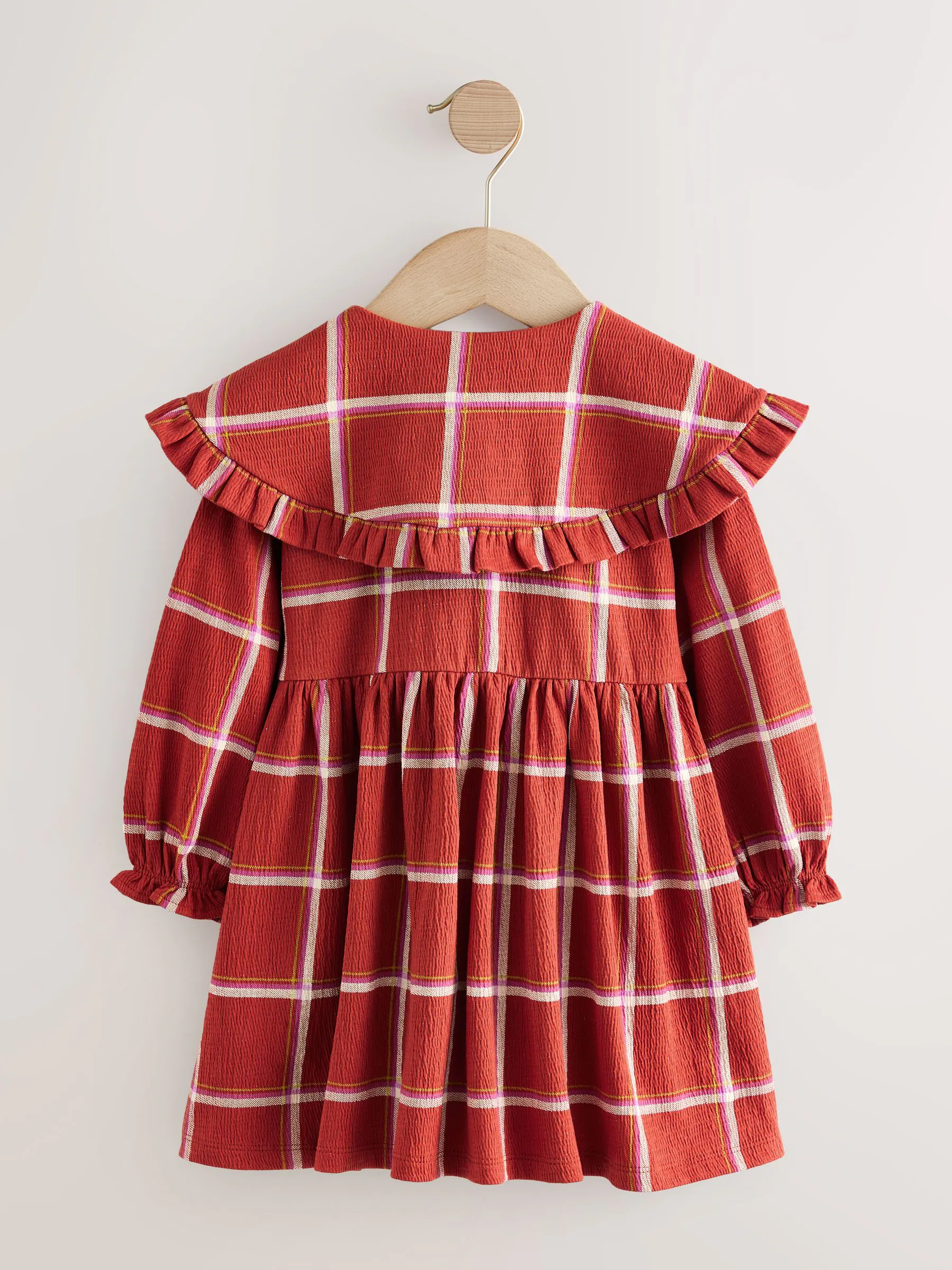 Rood geruit - Jurk met lange mouwen en kraag (3mnd-7jr)