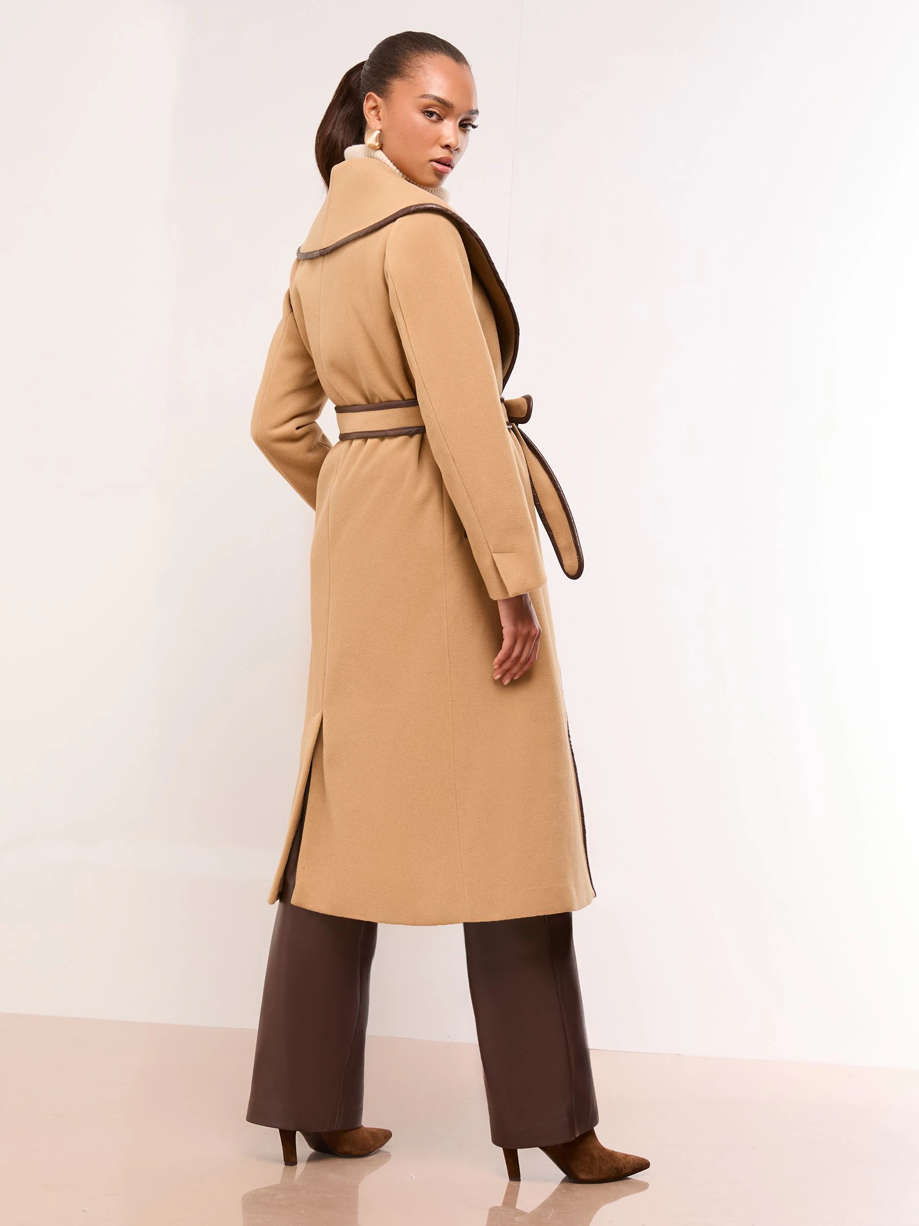 Camel - Lipsy Shawl Lapel Wrap Coat
