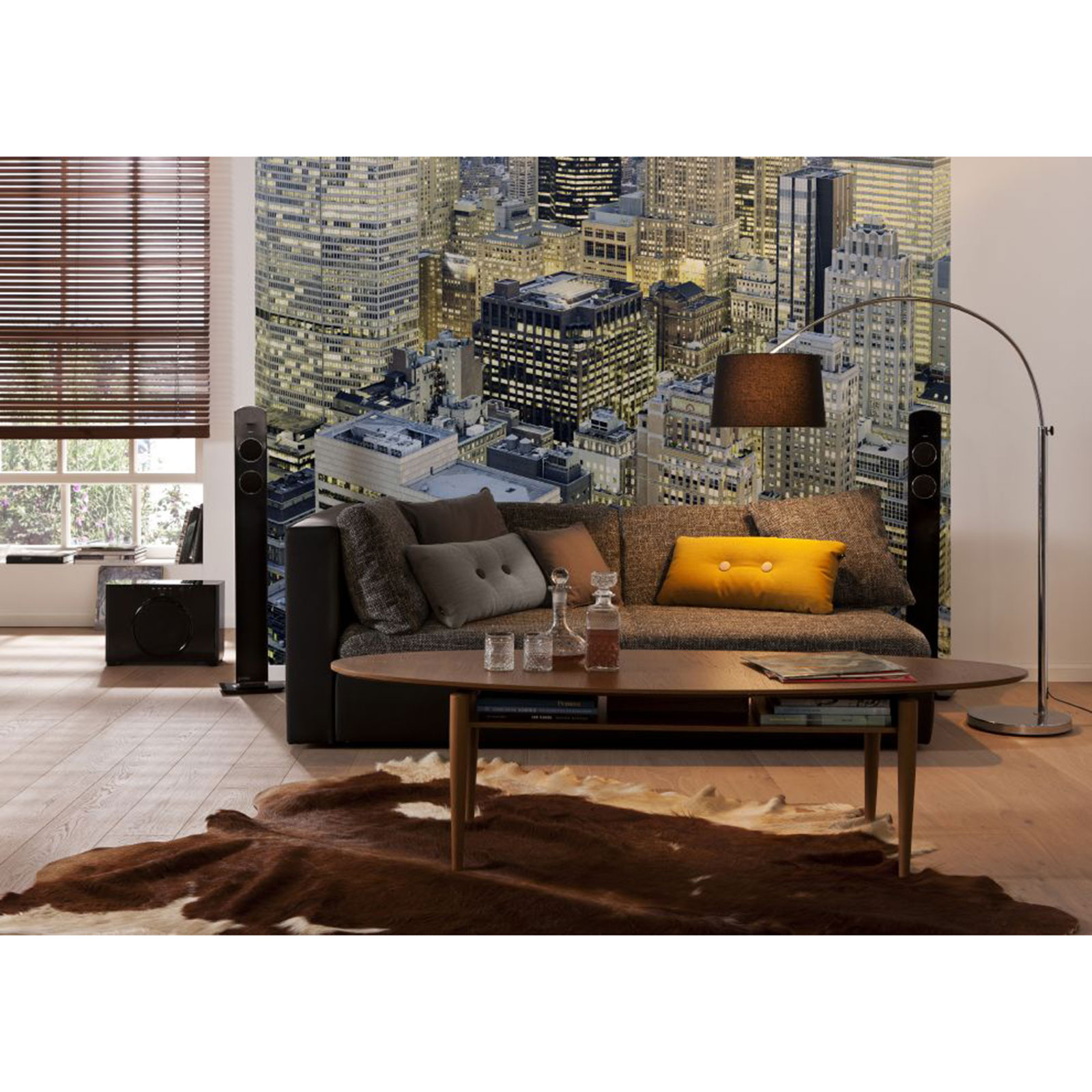 Vlies-Fototapete NIGHT SHIFT - grau-blau-gelb - 300x250 cm