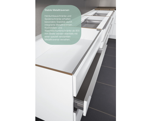 Nobilia Elements keukenblok zonder apparatuur Urban 300 cm alpinewit mat voorgemonteerde variant links 4004539053878
