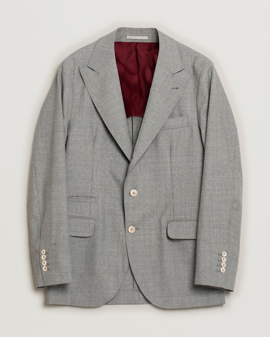 Brunello Cucinelli Peak Lapel Wool Blazer Light Grey