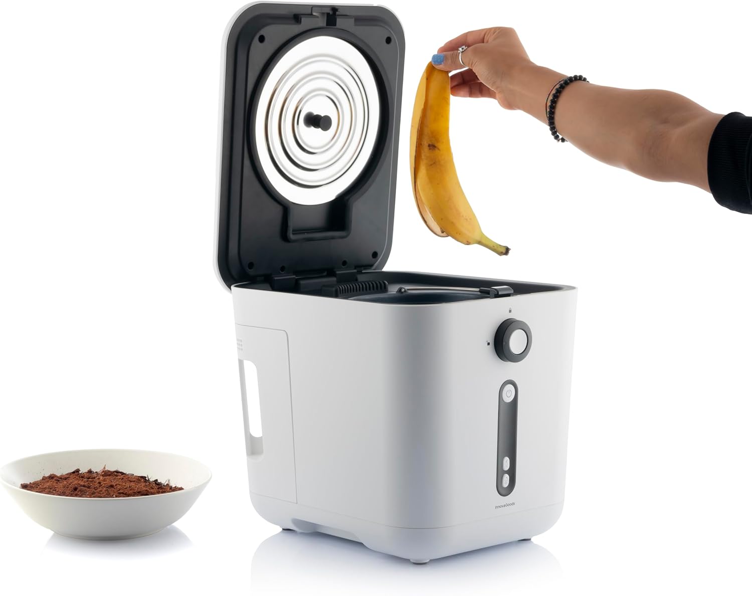 InnovaGoods® 3 Liter elektrischer Küchenkomposter, idealer Komposter für das Recycling von organischen Abfällen, geruchloser Abfalleimer, elektrischer Komposter mit Antihaftbeschichtung.