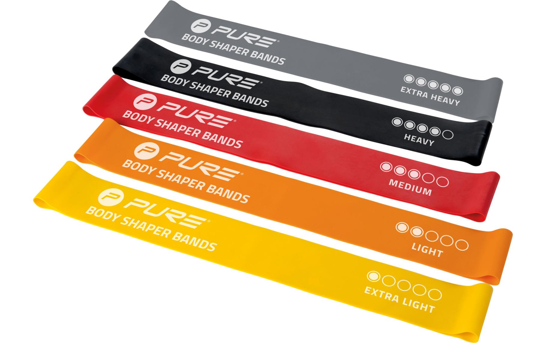 Fitnessband 5er-Set, extra leicht bis extra starkWiderstandsbänder in fünf Stärken
