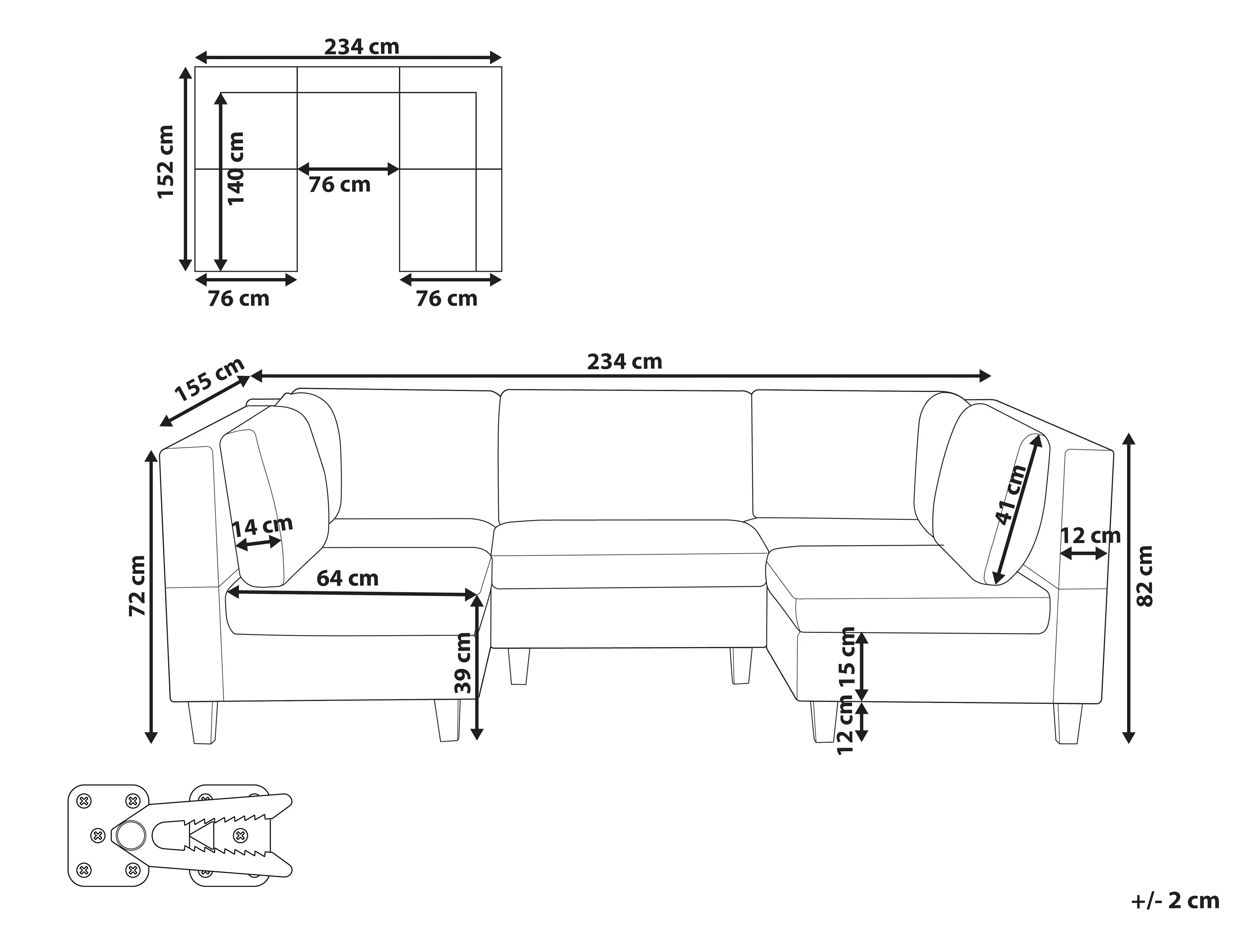 Modulaire U-vormige bank 5-zits UNSTAD Kunstleer Zwart