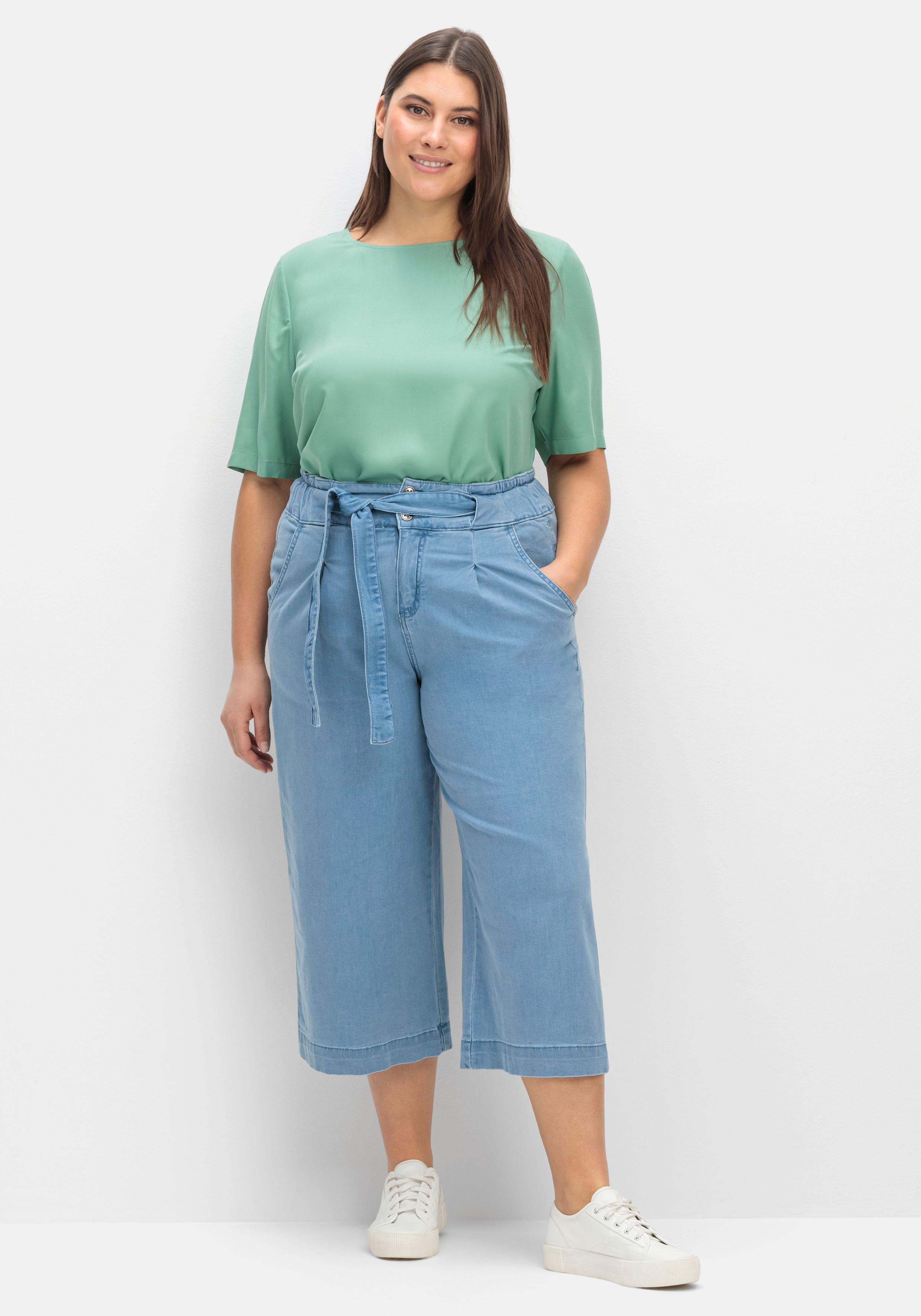 Jeans-Culotte mit High-Waist-Bund und Bindegürtel