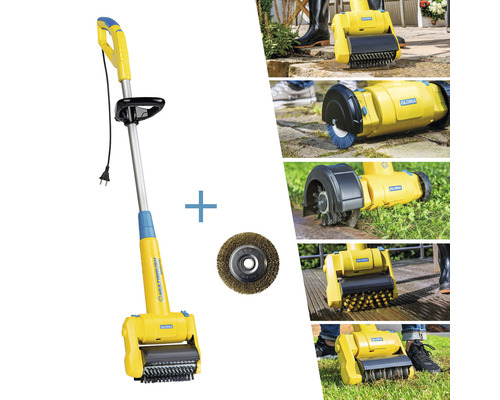 GLORIA MultiBrush speedcontrol - multifunctionele elektrische borstel 230V, voor terrasreiniging, onkruidbestrijding, gazononderhoud, incl. zachte steenborstel en voegenborstel
