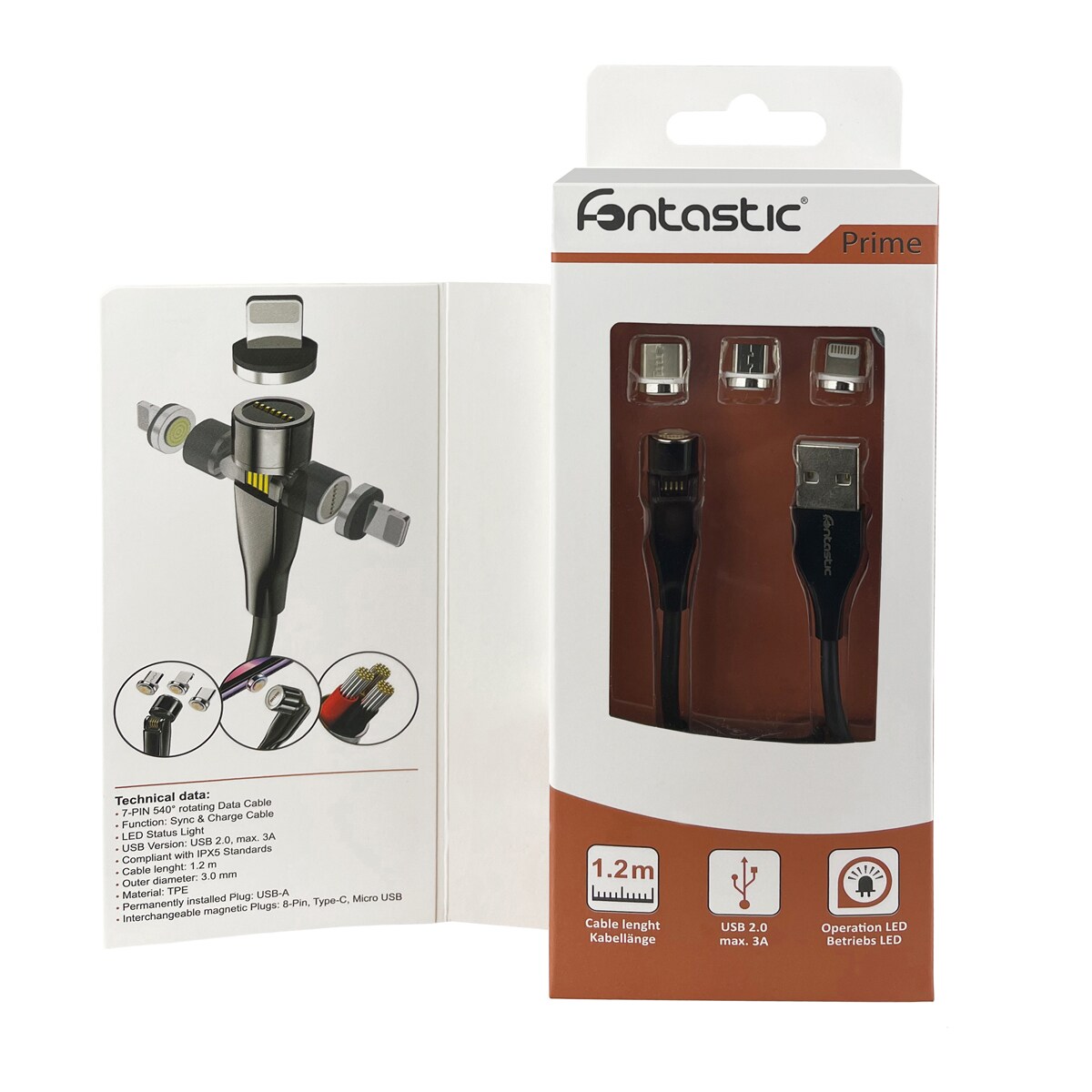 Fontastic 3 in 1 Magnet Datenkabel mit 3 Adaptern schwarz