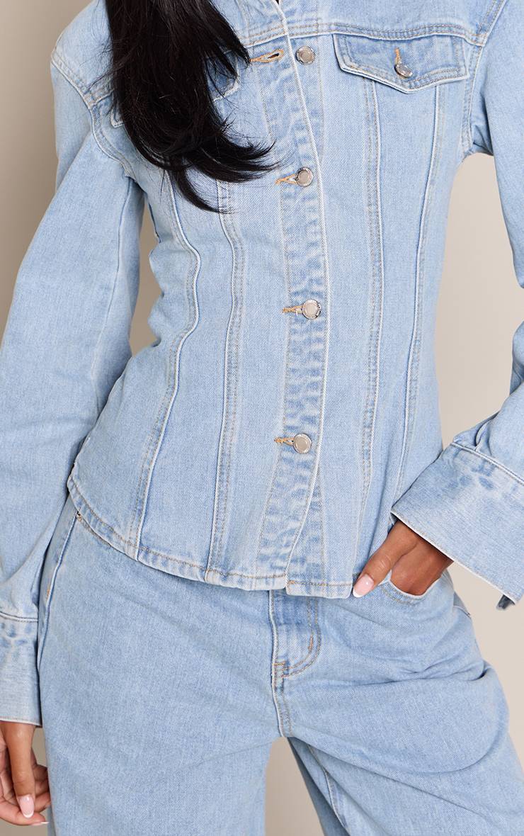 Light Blue Wash Chemise En Jean Cintrée À Manches Longues Tall