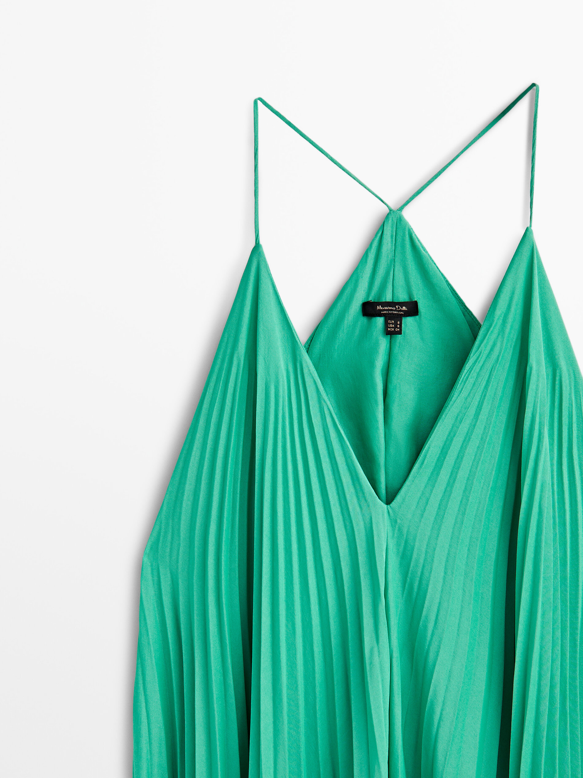 Vestido plissado com decote em bico - TURQ.OSCU