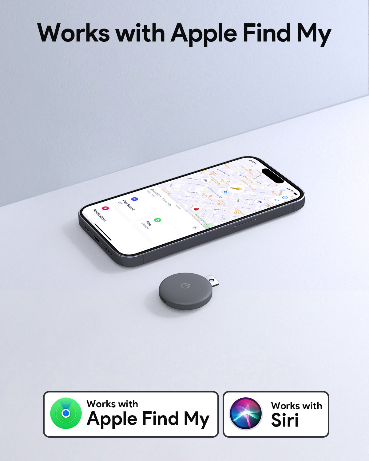 TrackMate 1 Bluetooth Keyfinder 80dB für iOS mit Apple Find My Network (TM-10 Dark FR) - Dark Grey